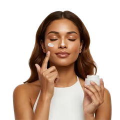 Glowing healthy skin with natural daily skincare routine featuring moisturizer, serum, and facial care products
