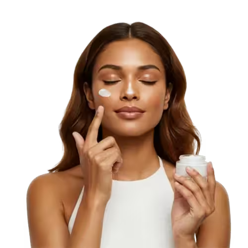 Glowing healthy skin with natural daily skincare routine featuring moisturizer, serum, and facial care products
