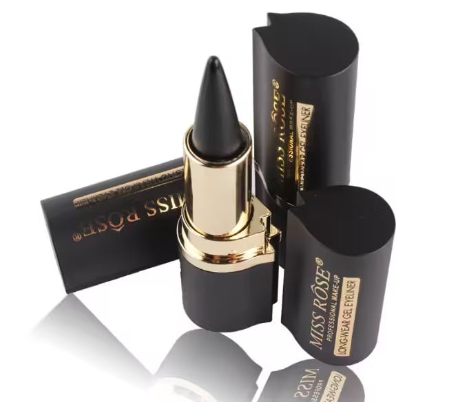 Black and gold cosmetic product with 'Miss Rose' branding on a white background
