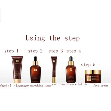 Cosmetic product lineup with step-by-step instructions on a white background