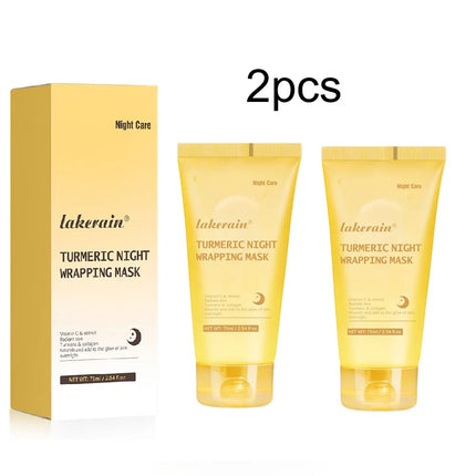 Two tubes and a box of Lakerain Turmeric Night Wrapping Mask on a white background