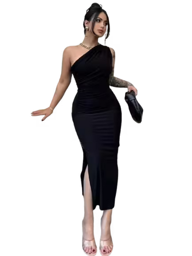 fringe asymmetrical dress Ankle-Length Sheath Dress – Mansur