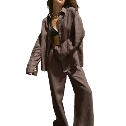 Person wearing a brown outfit on a transparent background