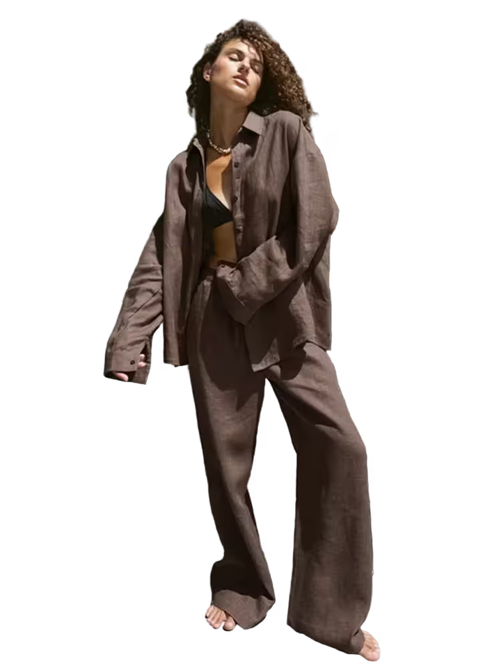 Person wearing a brown outfit on a transparent background