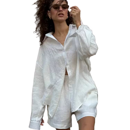 Woman wearing a white shirt and shorts on a transparent background