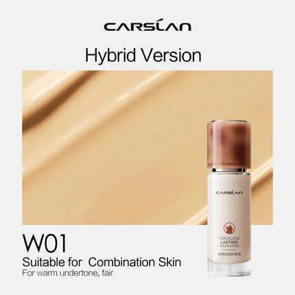 Carolan foundation bottle with beige color swatch and text on a white background