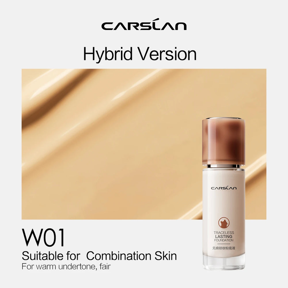 Carolan foundation bottle with beige color swatch and text on a white background