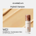 Carolan foundation bottle with beige color swatch and text on a white background