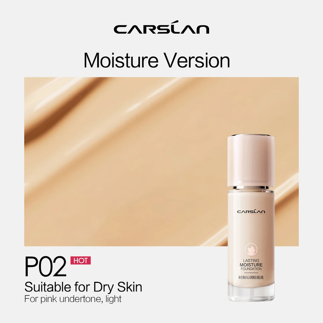 Carolan foundation bottle with beige background and product details.