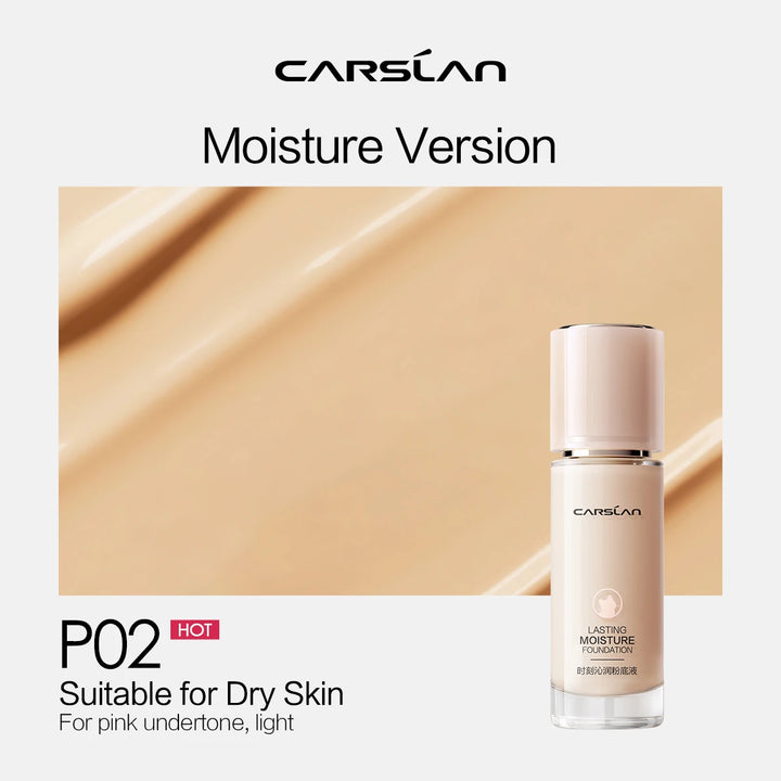 Carolan foundation bottle with beige background and product details.