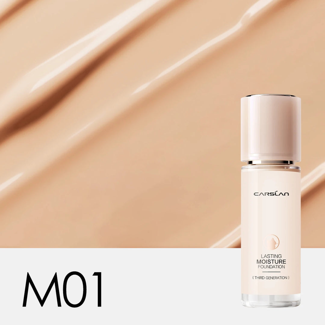 CARSUN foundation bottle with a swatch of foundation color on a beige background