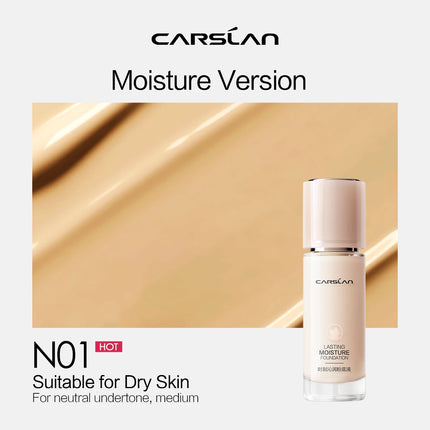 Carolan moisture version foundation bottle with beige background