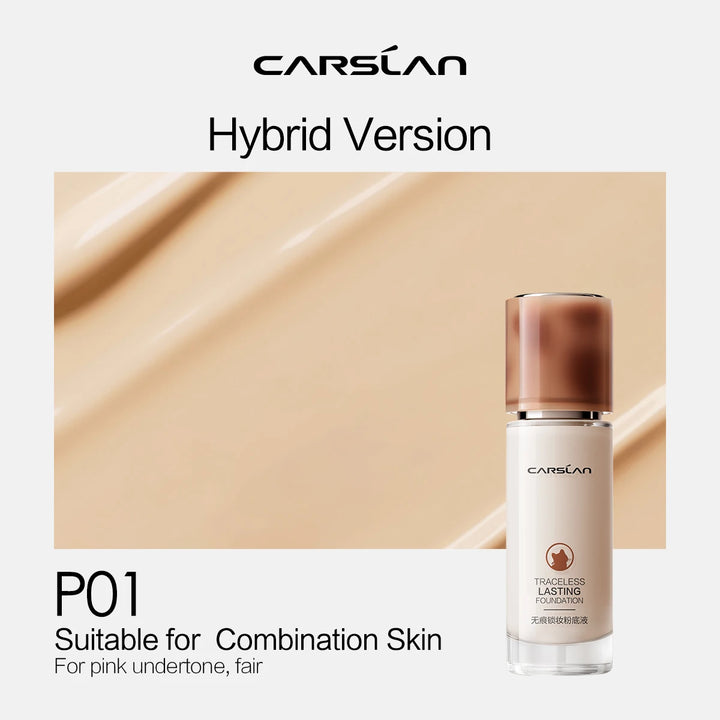 Carolan foundation bottle with beige and brown design on a white background