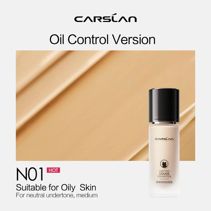 Carolan foundation bottle with oil control version label on a beige background