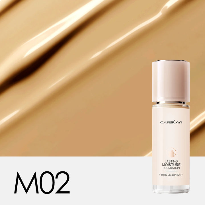 CARSILAN foundation bottle with a beige swatch in the background