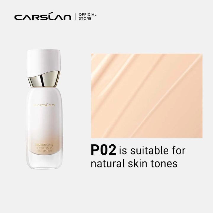 Carslan foundation bottle with color swatch and text on a white background
