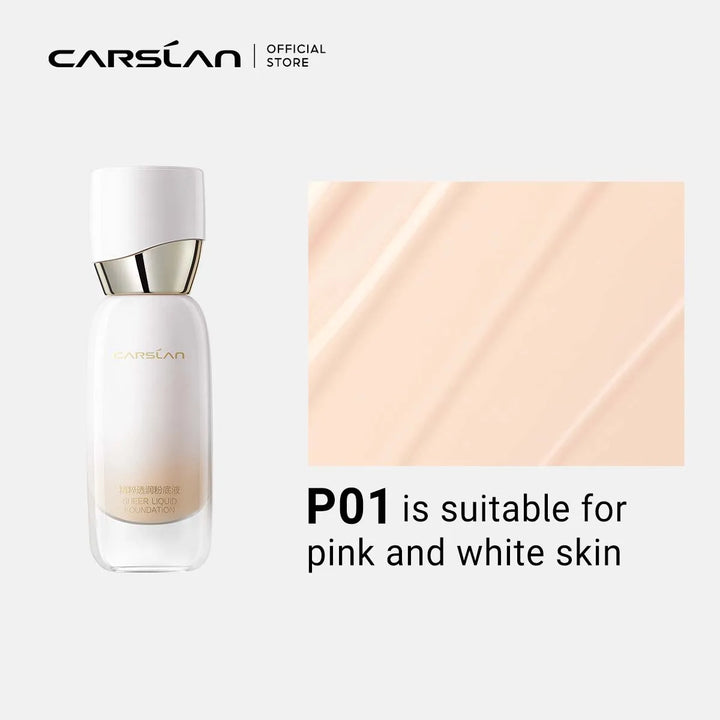 Carslan foundation bottle with color swatch and text on a white background