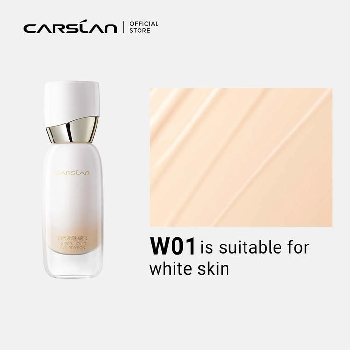 Carolan foundation bottle with color swatch and text on a white background