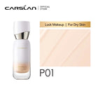 Carolan lock makeup for dry skin with a bottle and color swatch on a white background