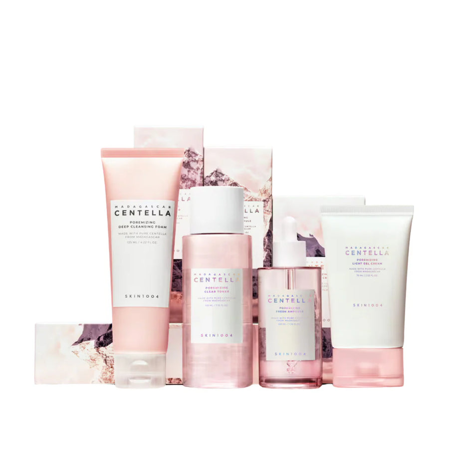 Set of Centella Skintox skincare products on a white background
