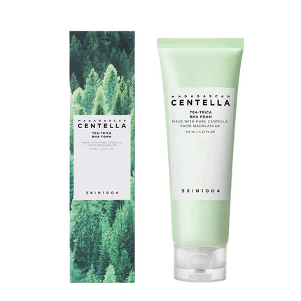 SKIN1004 Madagascan Centella Tea Tricia EMA Foam packaging with green forest design on a white background