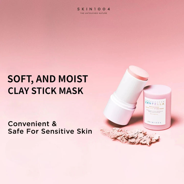 SKIN1004 soft and moist clay stick mask on a pink background