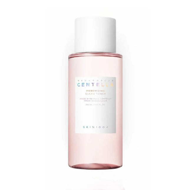 Skincare bottle with a white cap and pink body on a white background