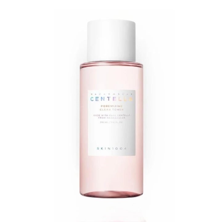 Skincare bottle with a white cap and pink body on a white background