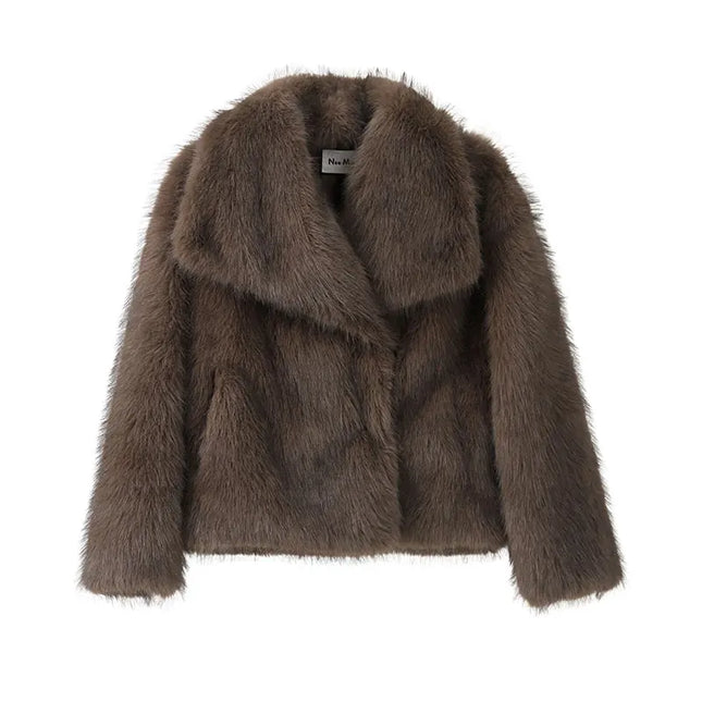 Brown faux fur jacket on a white background
