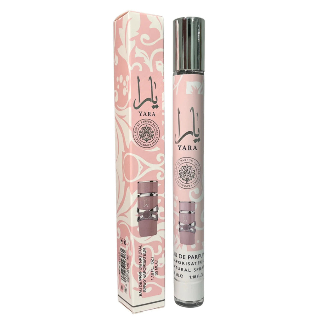 Yara perfume bottle and packaging on a white background