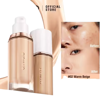 Two cosmetic bottles with a before and after effect on skin shown on a white background.