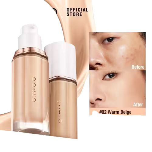 Two cosmetic bottles with a before and after effect on skin shown on a white background.
