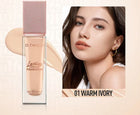 O.TWO.O foundation bottle with a woman's face and '01 Warm Ivory' text on a beige background