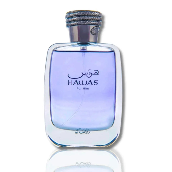 Perfume bottle labeled 'Hawas' on a white background