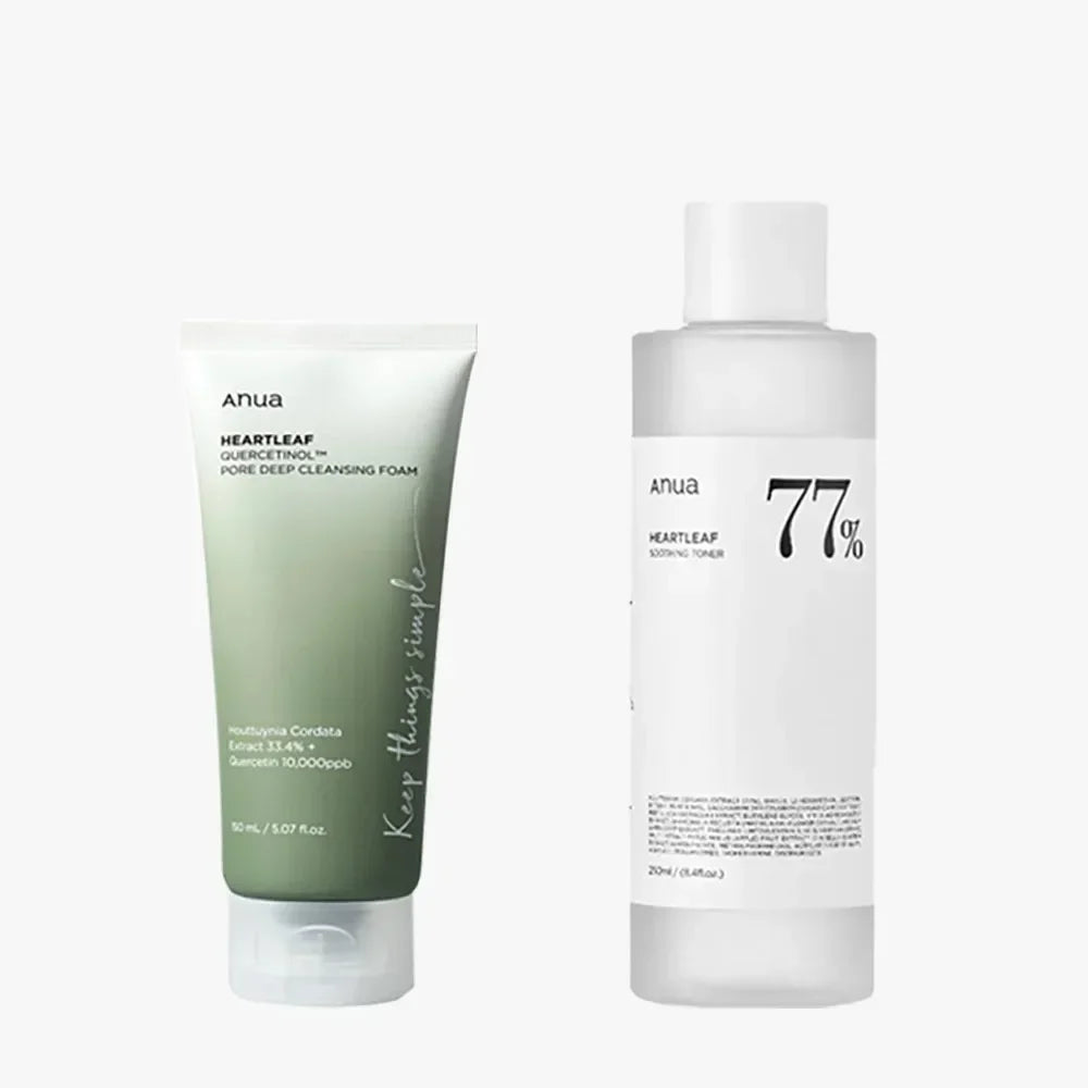 Two skincare products from the brand 'Anua' on a white background