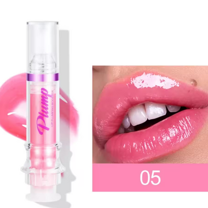 Pink lip gloss with a close-up of lips wearing the product, labeled '05'.