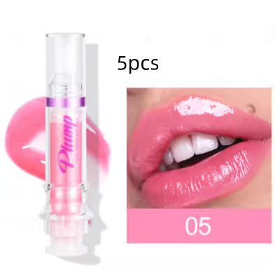 Pink lip gloss with a close-up of lips wearing the product, labeled '05'.