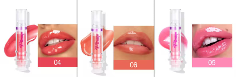 Lip gloss with close-up shots on lips and a clear background
