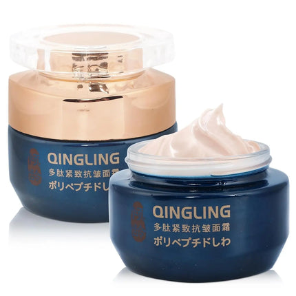 Two blue jars of QINGLING cream on a white background