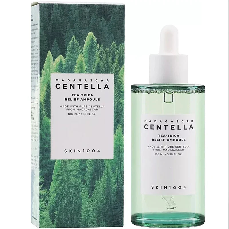 SKIN1004 Madagascar Centella Tea-Trica Relief Ampoule packaging and bottle on a white background