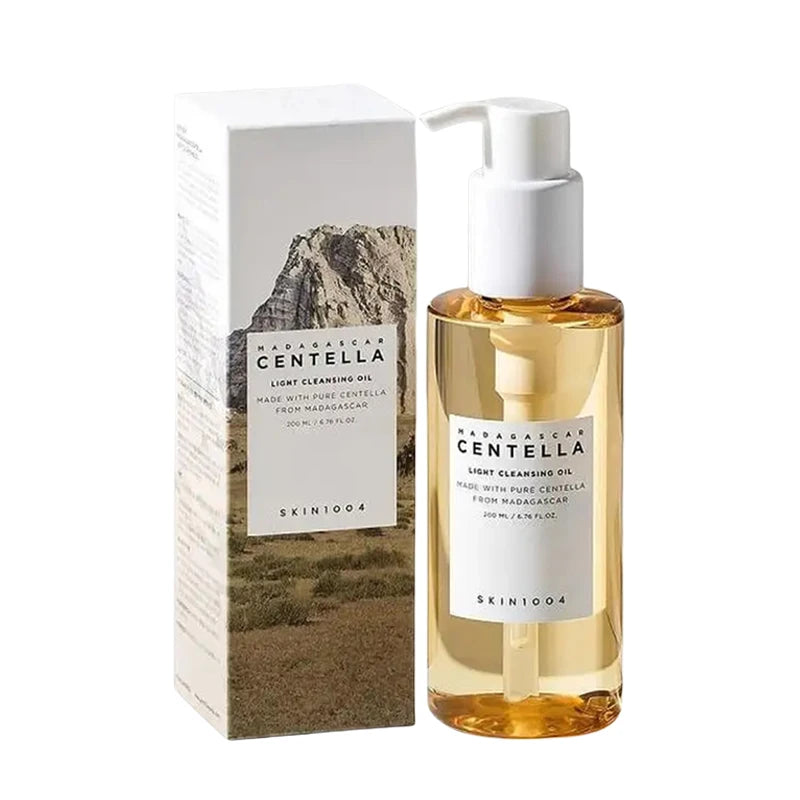 Bottle and box of Madagascar Centella cleansing oil on a white background