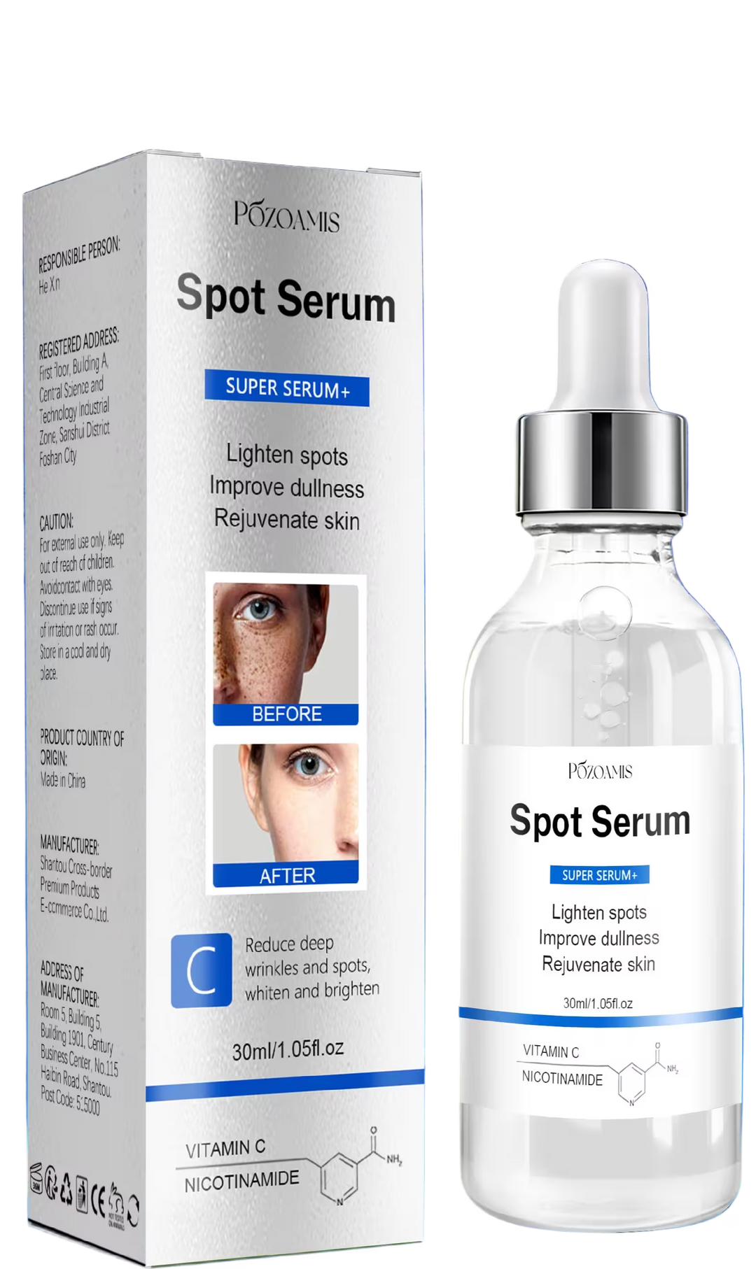 Pazamis Spot Serum packaging and bottle on a white background