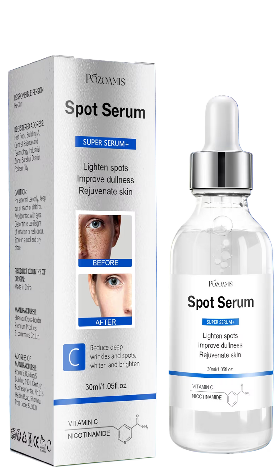 Pazamis Spot Serum packaging and bottle on a white background