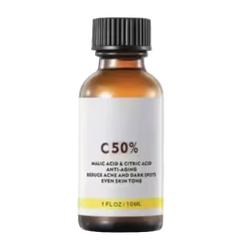 Bottle of skincare serum with label on a white background