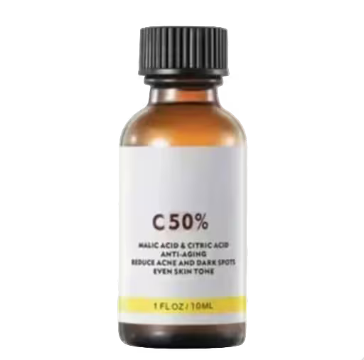 Bottle of skincare serum with label on a white background