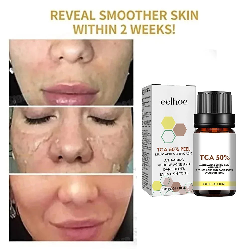 Cosmetic product with packaging and before-and-after skin comparison on a white background