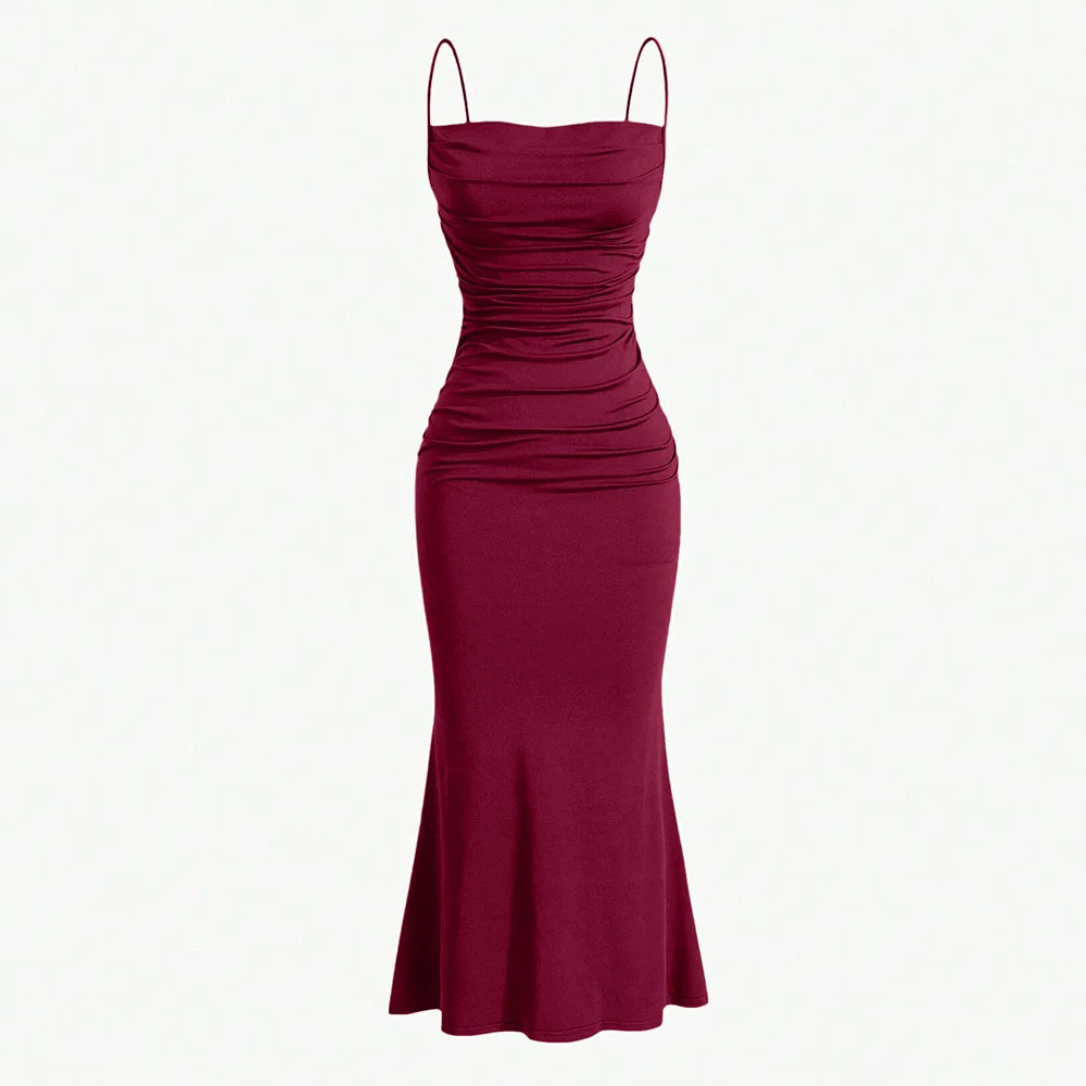 Maroon dress with thin straps on a white background