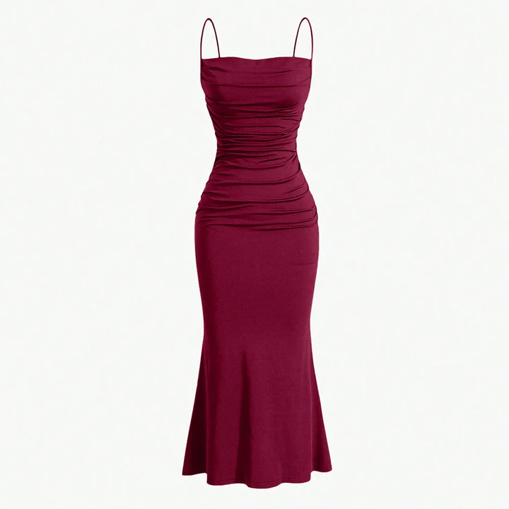 Maroon dress with thin straps on a white background