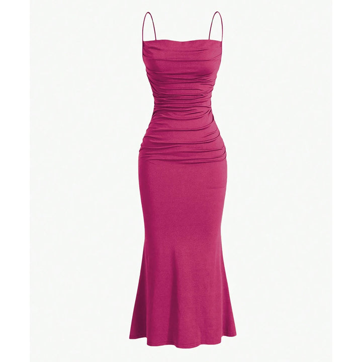 Fuchsia dress with thin straps on a white background