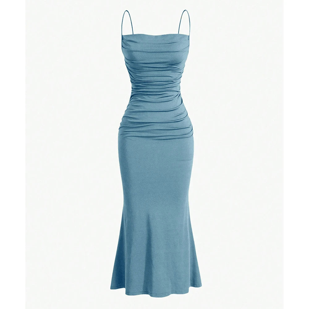 Blue dress with thin straps on a white background